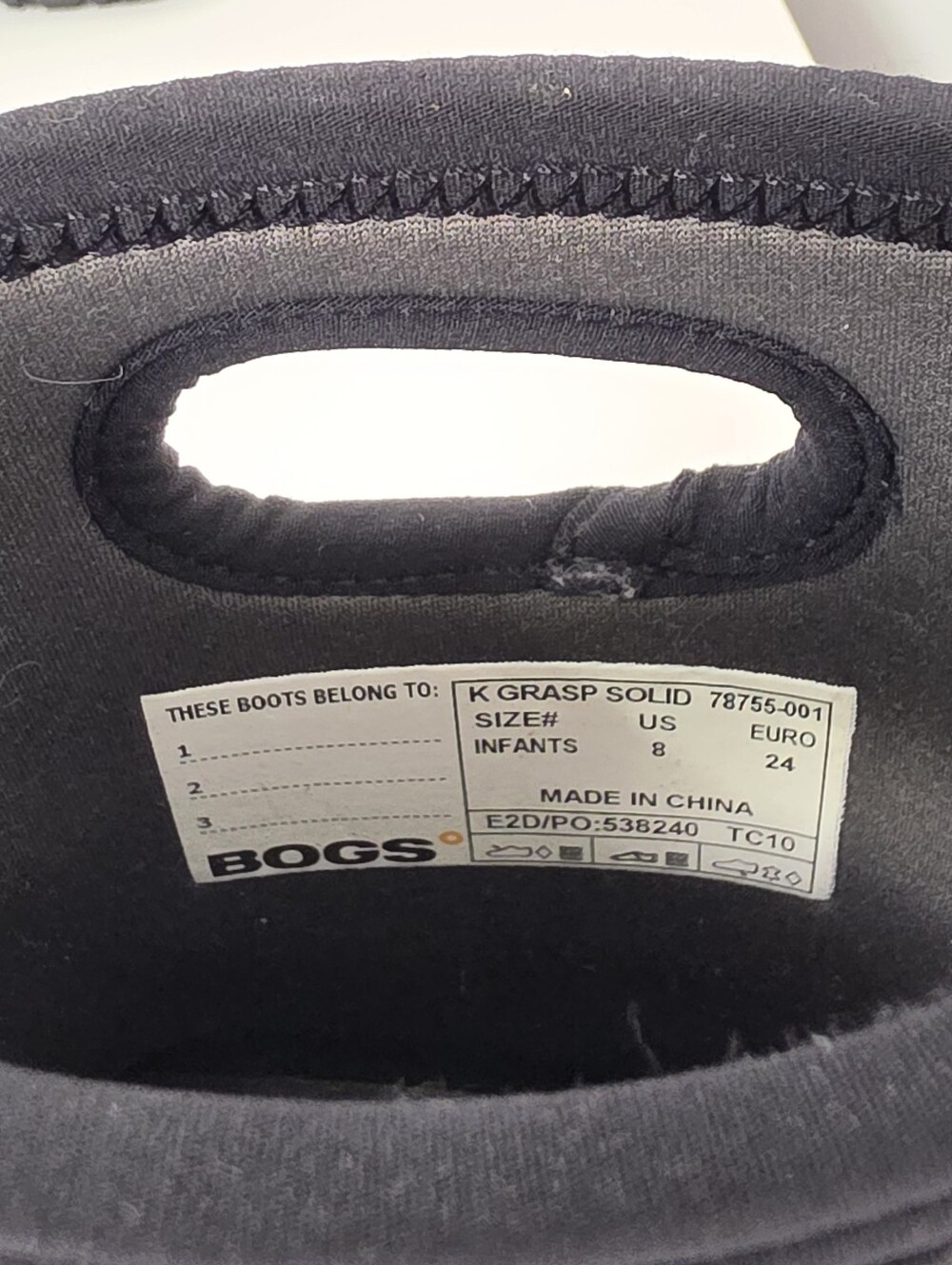Bogs Kids Grasp Solid Waterproof Winter Rain Boots Black Toddler Infant Size 8 - Picture 9 of 16